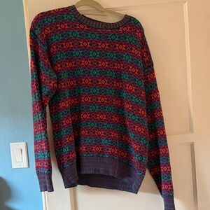 Vibrant Knit Sweater with Geometric Patterns